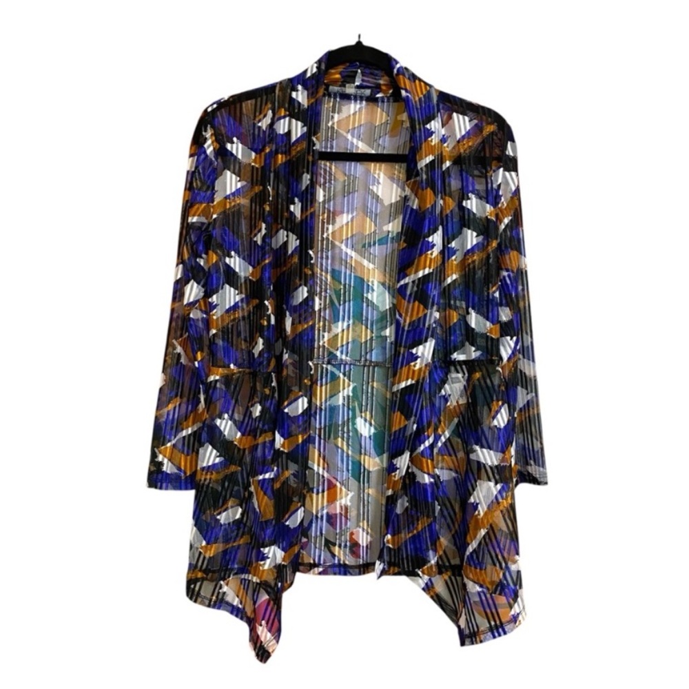 Kasper Womens Kimono, Multi Geometric Print Sheer RippledJacket Boho, size S